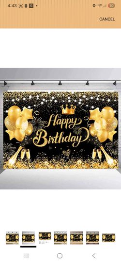 Black And Gold Happy Birthday Backdrop (FIRM PRICE)