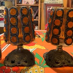 Two 1980s  Candle  Holders Orange  Outrageous Glasss,  Candle Holder Vintage Mod