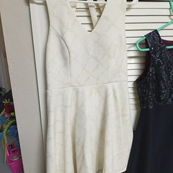 Jade Kristopher Size 9 Off White with gold glittery cross pattern v neck ;with cute strappy, criss cross back