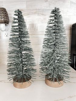 Set of Frosted Aspen Cove Christmas Trees with Wooden Base