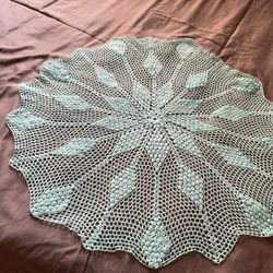 32”elegant high quality yarn round green handmade crochet doily 