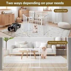 New Foldable Dog Gate 35"-149" Extra-Wide Playpen for Stairs 5 Panels, White