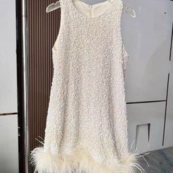Brand new dinner Christmas New Year annual party fantasy festival velvet sequin velvet ostrich fur edge vest dress