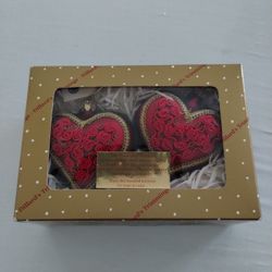 Dillard's Trimmings Vintage Set (2) Hearts Handcrafted Ornament Made in Germany