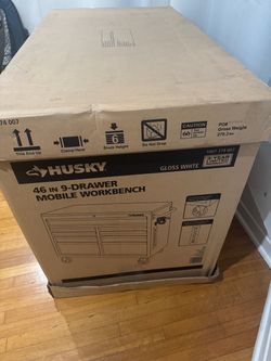Husky 46-Inch 9-Drawer Mobile Workbench – Gloss White