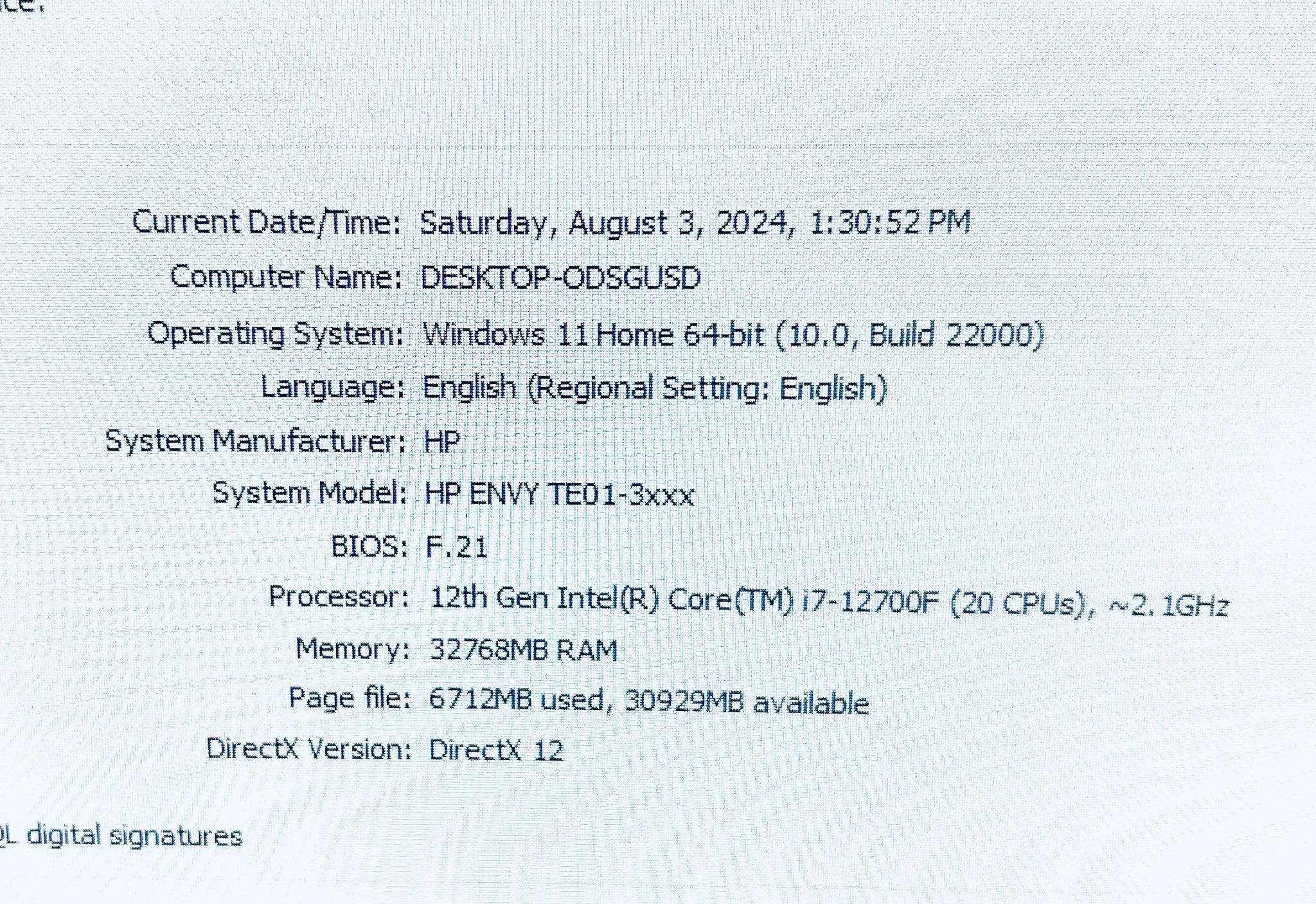 HP Envy TE01 3xxx PC i7 12700F 32GB RAM 1TB SSD NVIDIA GTX 1660 SUPER 6GB VRAM Graphics