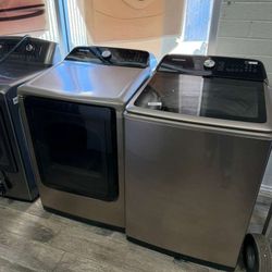 Samsung champagne washer and dryer set electric with warranty