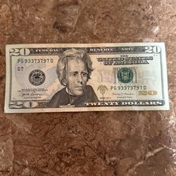 Unique $20 bill serial number