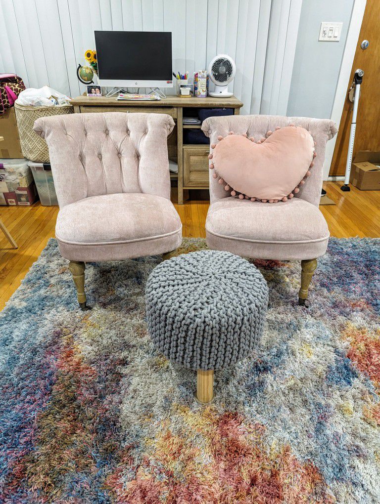 (2) Dusty Rose Pale Pink Fabric Chairs