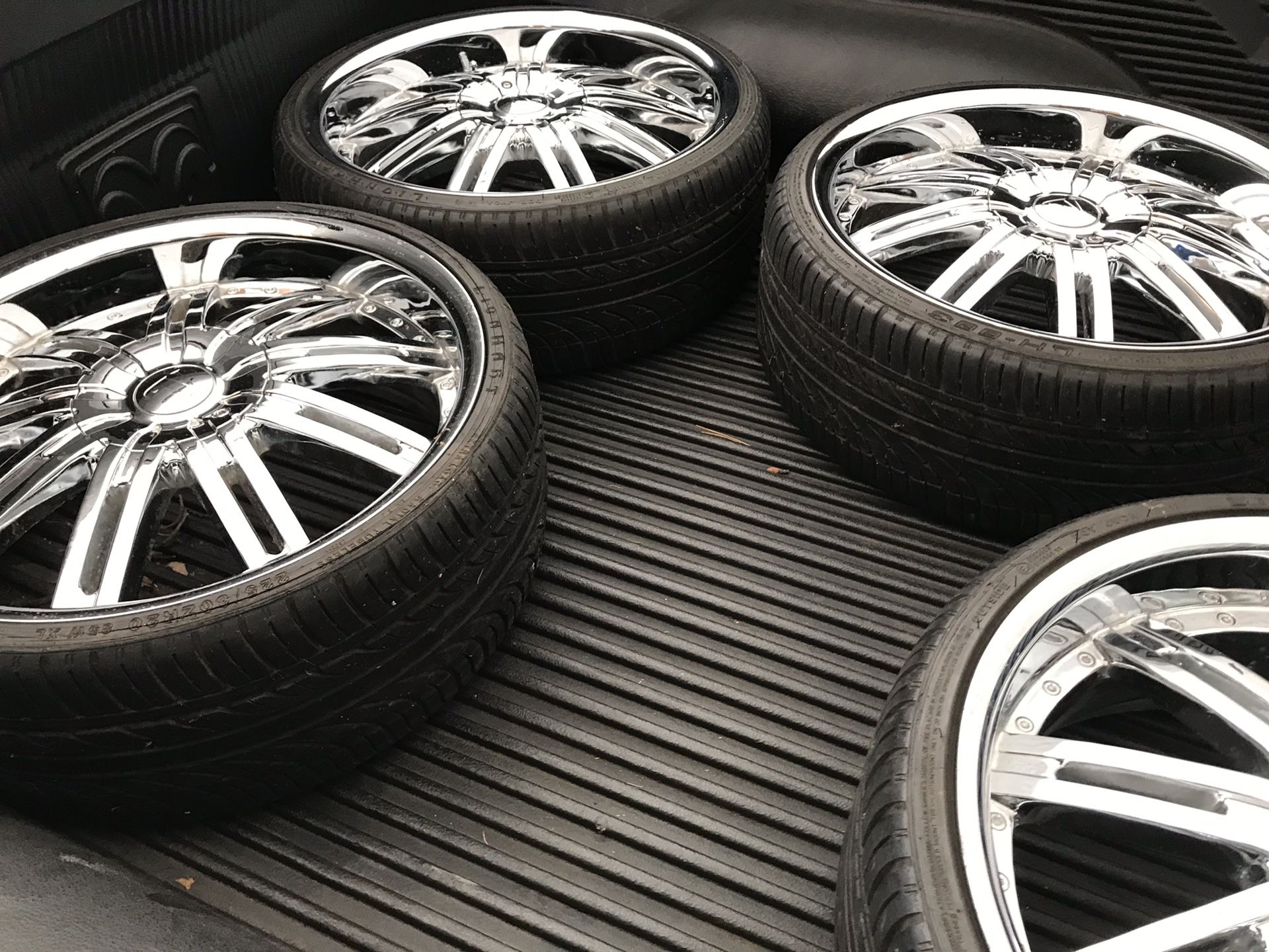 20” velocity rims for sale with tires 225/30z20 for 350.00 Obo. No playing around serious buyers only. Four lugs universe