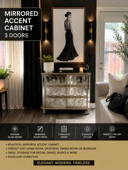 Luxury Mirrored Accent Cabinet – 3 Door Glam Cabinet – Excellent Condition