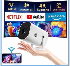 Mini Projector With Wifi And Bluetooth, 1080P Portable Projector, Movie Projector for Bedroom, Supports Smartphones/TV Stick/iPad/PS5/Laptop/HDMI/USB