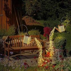 1pc Solar Garden Watering Can Coin Cylindrical Light Fall Decor House Decor Outdoor Decor