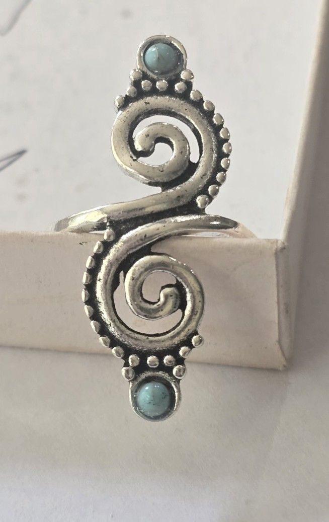 BEZEL SET TURQUOISE QUALITY STAINLESS STEEL SILVER FOREVER WEAR NEW SIZE 5 RING