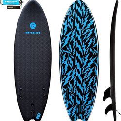 Waterkids 5'6 Reef Kids Surfboard & Leash, Perfect for Learning How to Surf, Made for Kids, Classic Fish Shape Beginner Surfboard, Soft Top Surfboard 