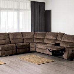 Brand New Dark Brown Super Plush Reclining Sectional Sofa 