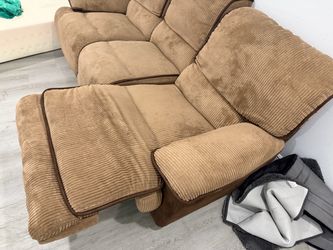 Beige Corduroy Fabric Recliner Sectional Sofa