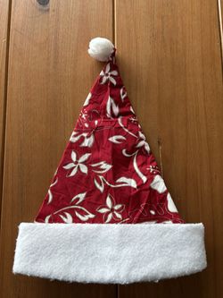 Hilo Hattie Hawaiian Floral Santa Hat - Red & White