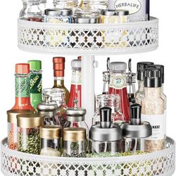 Lazy Susan Organizer 2 Tier - Turntable Spice Rack 12 inch Adjustable Metal Rotating Lazy Susan for Cabinet Pantry Kitchen Countertop Dining Table Cup