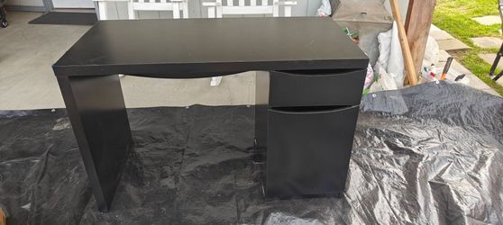 Black desk with drawer and cabinet