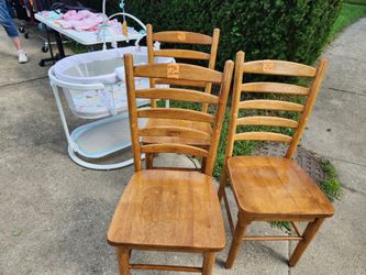 3 USED WOOD CHAIRS $8 EACH OR ALL 3 FOR $20