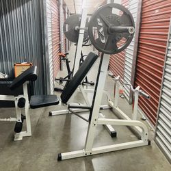 Squat Rack & Bench Press W/weights & Bars Almost 500lbs In Weight “”LOOK”
