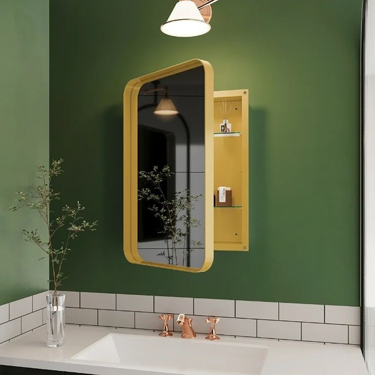 Rectangular Recessed Medicine Cabinet with Mirror and Adjustable Shelves