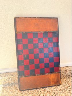Vintage Hand-Painted Wooden Checkerboard / Chess Game Board - Folk Art Americana