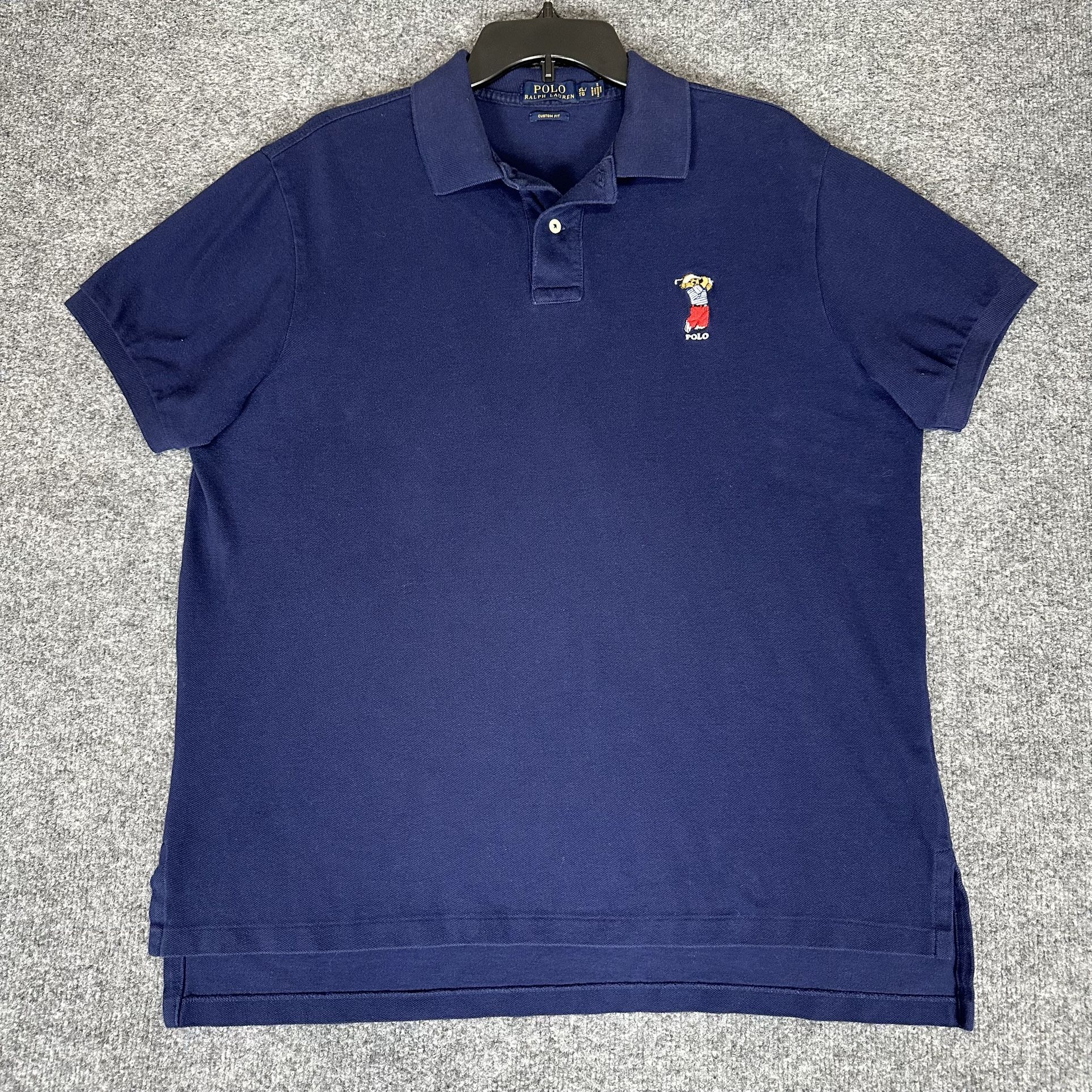 Polo Ralph Lauren Polo Bear Shirt Mens XL Navy Blue Golf Short Sleeve Mesh Adult