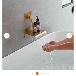 Widespread Waterfall Single Handle Wall Mounted Tub Faucet Bathtub Filler in Brushed Gold