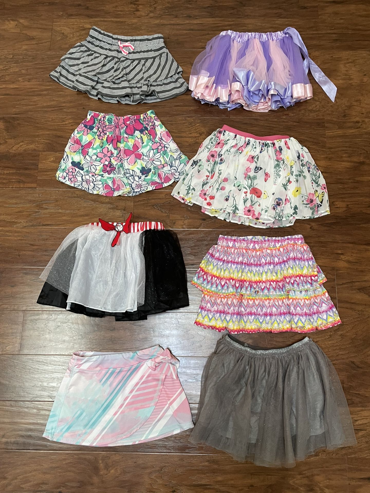 Set Of 8 Little Girls Skirts Sz 4/5 Tutu Dress Up Outfit Flowers Sport Party 