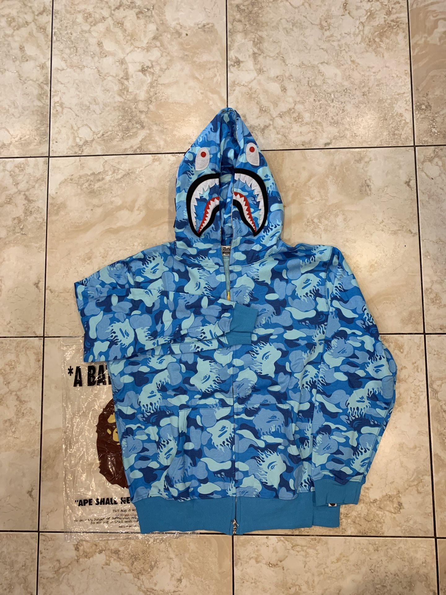 Flame Blue Shark Bape Hoodie 