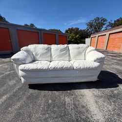 White Genuine Leather Small Couch