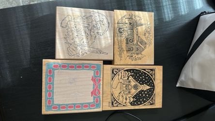 Set of 4 Wood-Mounted Rubber Stamps