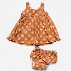 Tea Collection Bohemian Girls Orange Floral Dress & Bloomers Set 12/18M