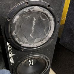 Pair Of Mixed Car Audio Subwoofer Speakers In Terminator Box Work Great