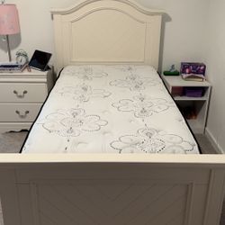 Twin Bed, Mattress, Two Side Tables, And Table Lamp