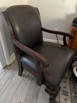 Wood and Black Leather like Arm Chair