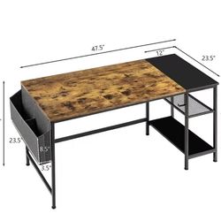 H60🔥48 inches Home Office Wrinting Desk with Storage Shelves and Storage Bag, Rustic/Black$50
