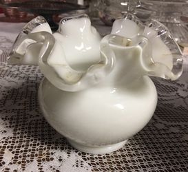 Vintage Small Milk Glass Vase with Furled Edge.
