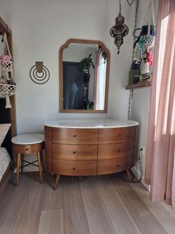 West Elm 6 drawer dresser with matching side tables.