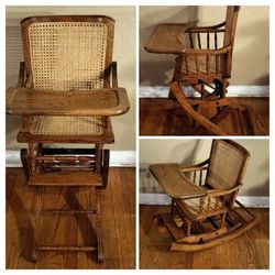 Vintage Antique 1940/50 High Chair That Converts Into A Rocking Chair.