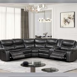 Black Leather Reclining Sectional
