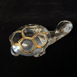 Crystal Turtle Paperweight w/ Gold Trim