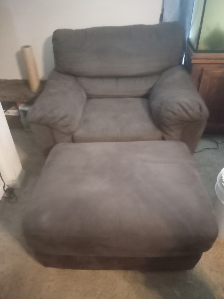 Suede Chair With Ottoman