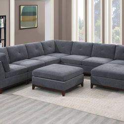 Brand New Super Plush Grey Modular Sectional Sofa w Ottoman 