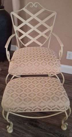 Wrought Iron Chair and Ottoman Set