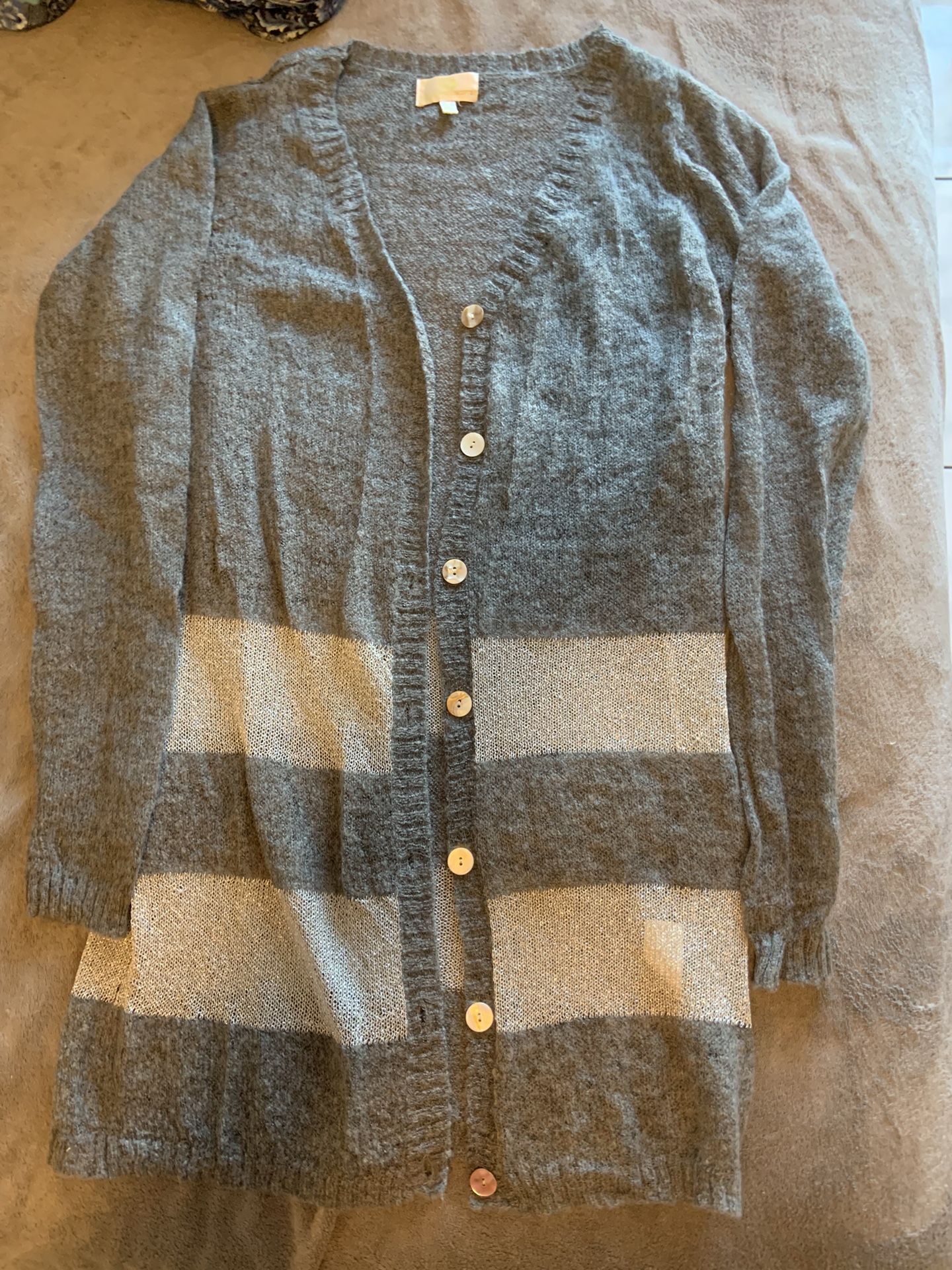 New Long Cardigan Sweater Light Wool In Gray And Silver Size Small