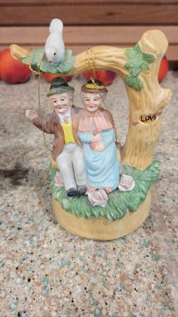 Vintage Music Box with Elderly Couple Swinging