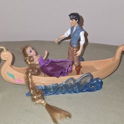 Disney Princess Tangled Boat Ride w/Moving Waves Set Rapunzel & Flynn Rider Dolls 